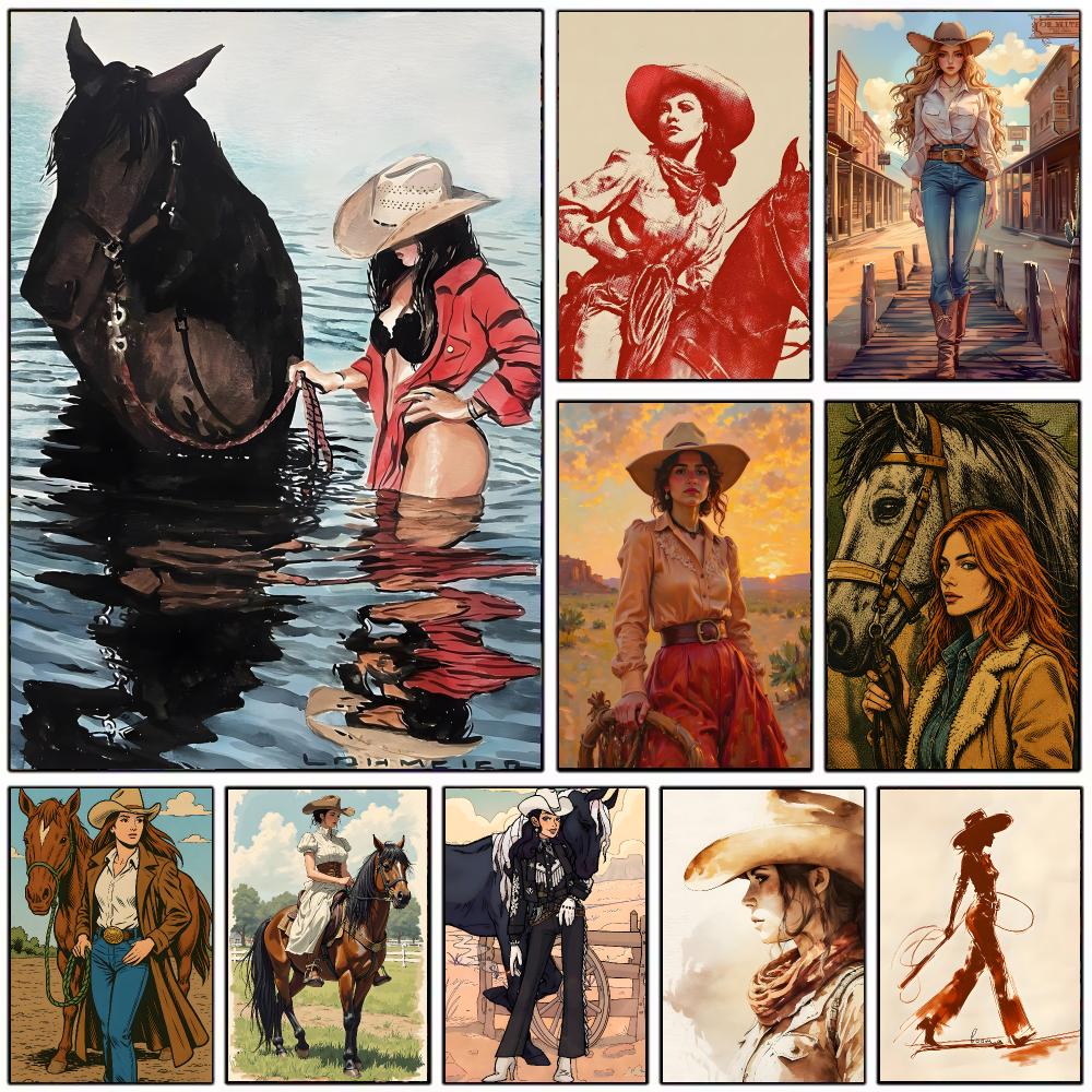Vintage Collectible Posters - Póster con temática de vaquera de