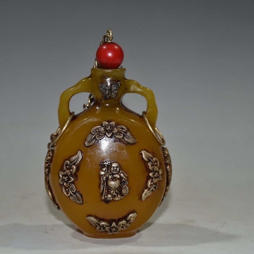Vintage Collectible Bottles - Botella de Incienso de Ámbar Tallada